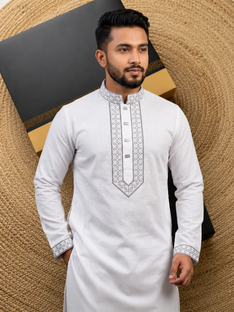 Sreezon Premium White Panjabi (সৃজন প্রিমিয়াম সাদা পাঞ্জাবি) 