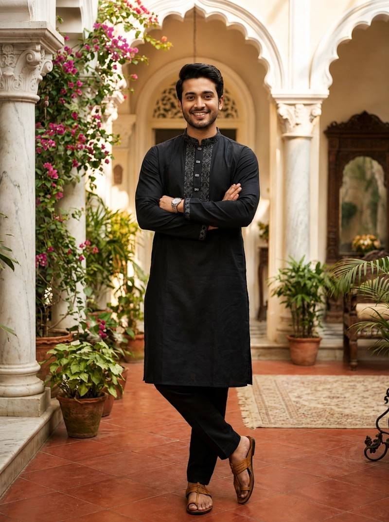 Sreezon Premium Black Panjabi (সৃজন প্রিমিয়াম কালো পাঞ্জাবি)